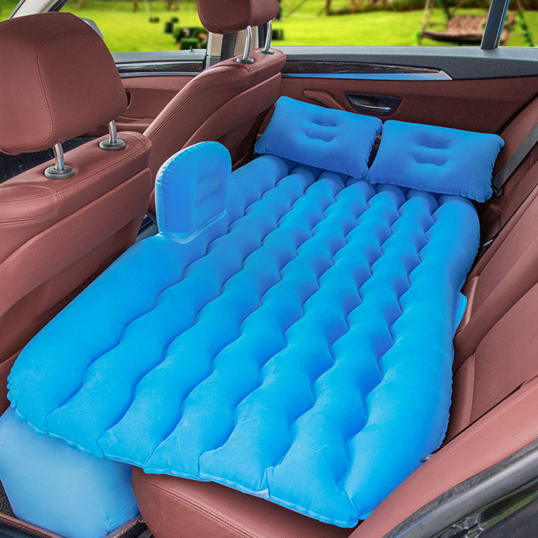 Blue Ripple Inflatable Car Mattress Portable Camping Air Bed Travel Sleeping Kit Essentials