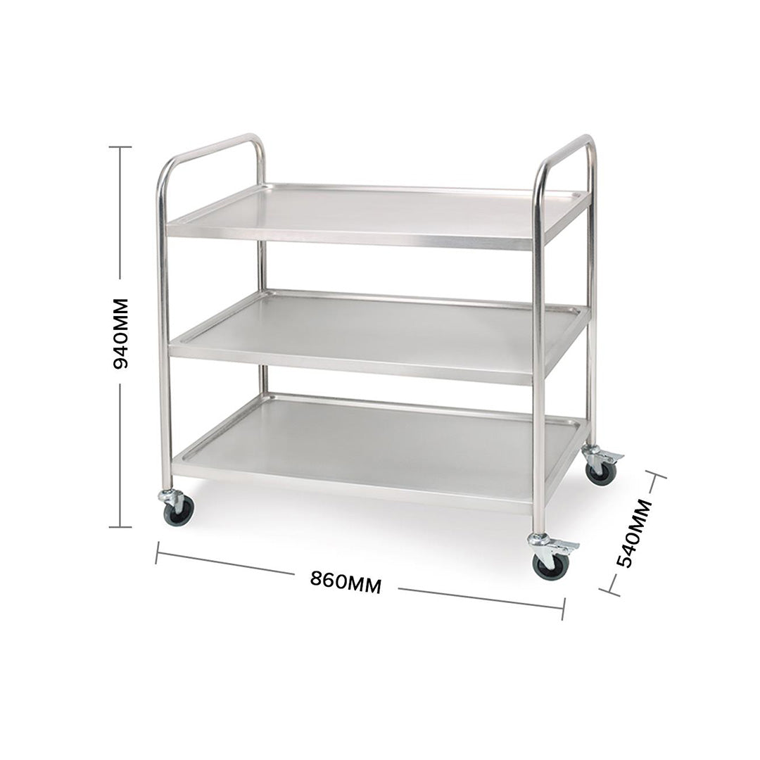 Soga 2 X 3 Tier 86x54x94cm Stainless Steel Kitchen Dinning Food Cart Trolley Utility Round Large