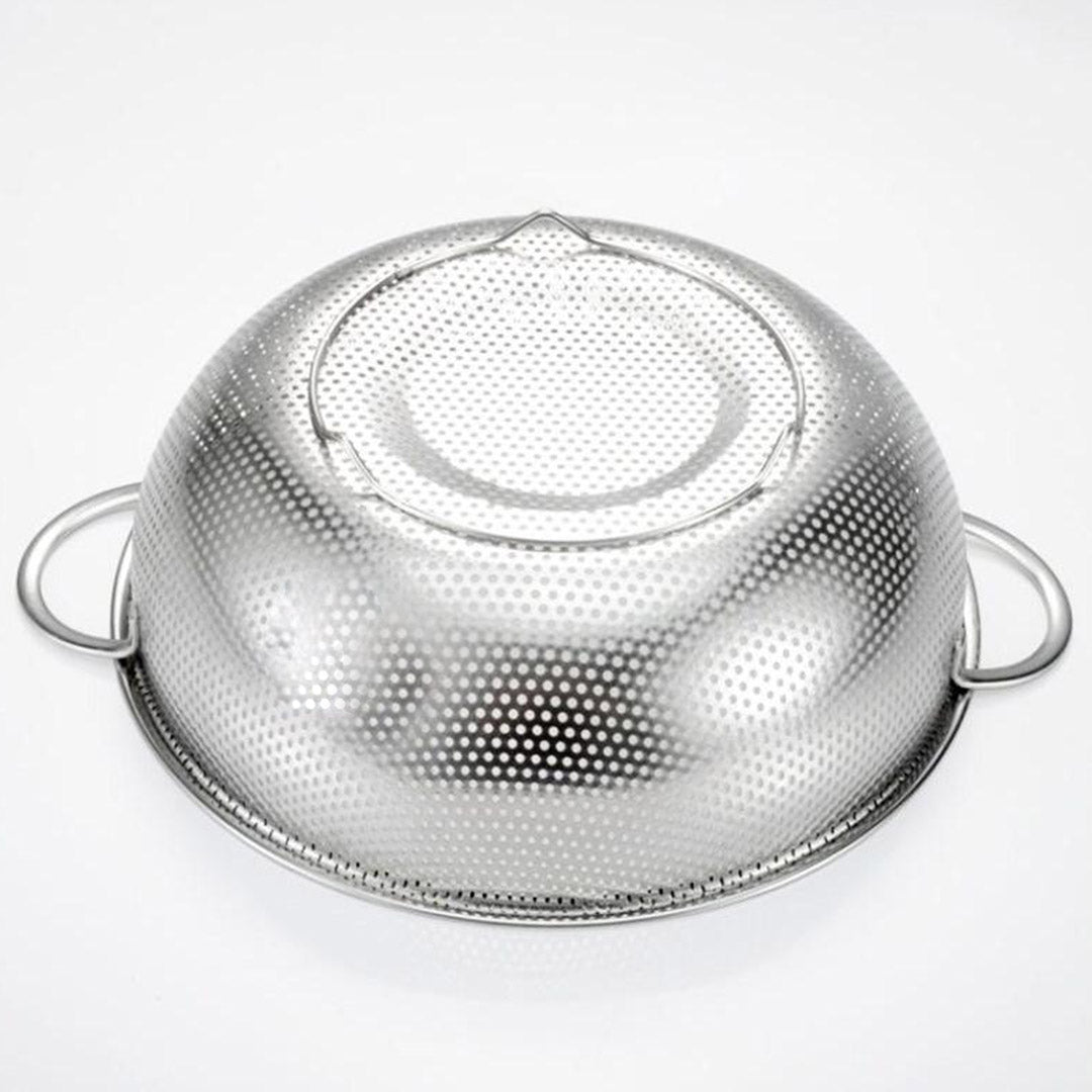 Stainless Steel Perforated Metal Colander Set Food Strainer Basket Mesh Net Bowl with 2 Handle