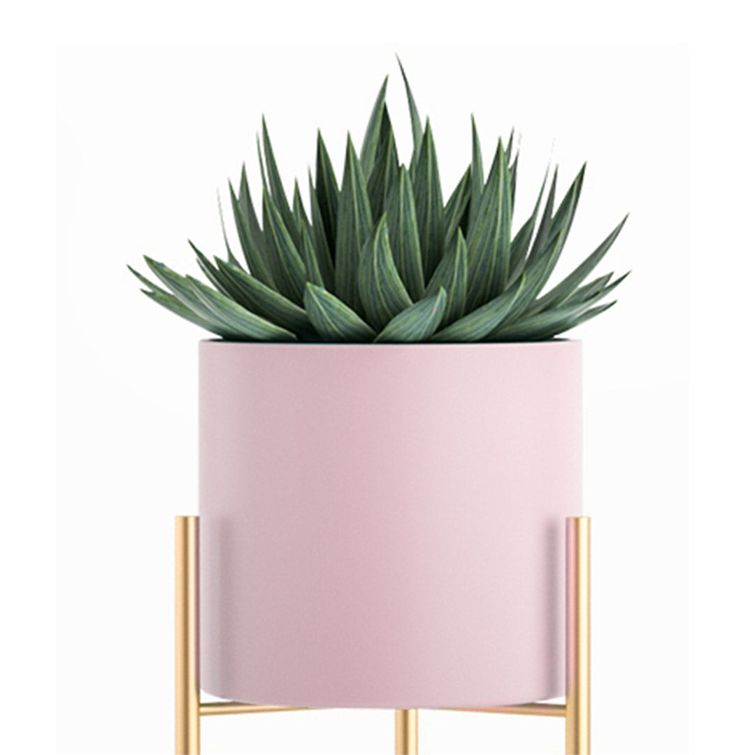 Soga 2 Layer 60cm Gold Metal Plant Stand With Pink Flower Pot Holder Corner Shelving Rack Indoor Display