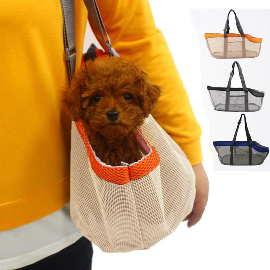 Orange Pet Carrier Bag Breathable Net Mesh Tote Pouch Dog Cat Travel Essentials