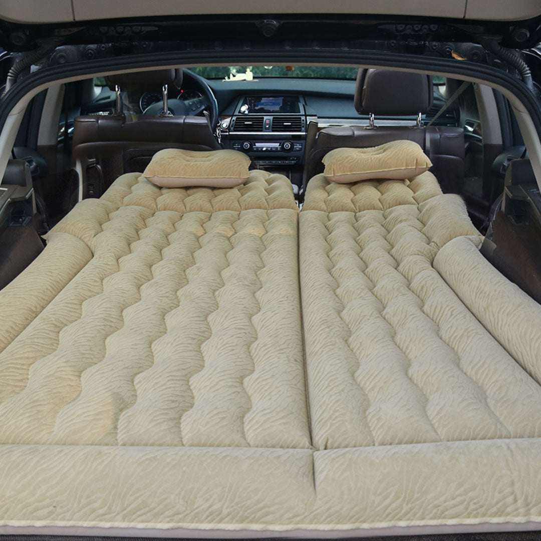Beige Inflatable Car Boot Mattress Portable Camping Air Bed Travel Sleeping Essentials
