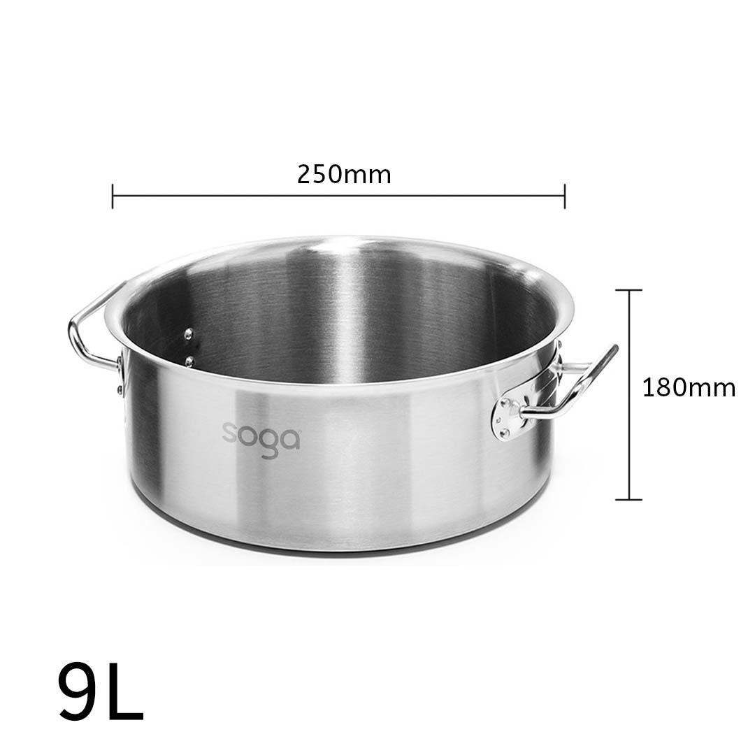 Soga Stock Pot 9 L Top Grade Thick Stainless Steel Stockpot 18/10 Without Lid