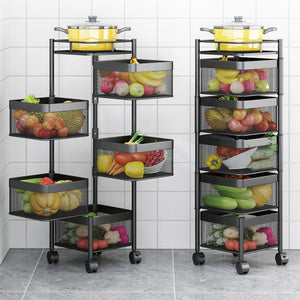 Soga 5 Tier Steel Square Rotating Kitchen Cart Multi Functional Shelves Portable Storage Organizer With Wheels