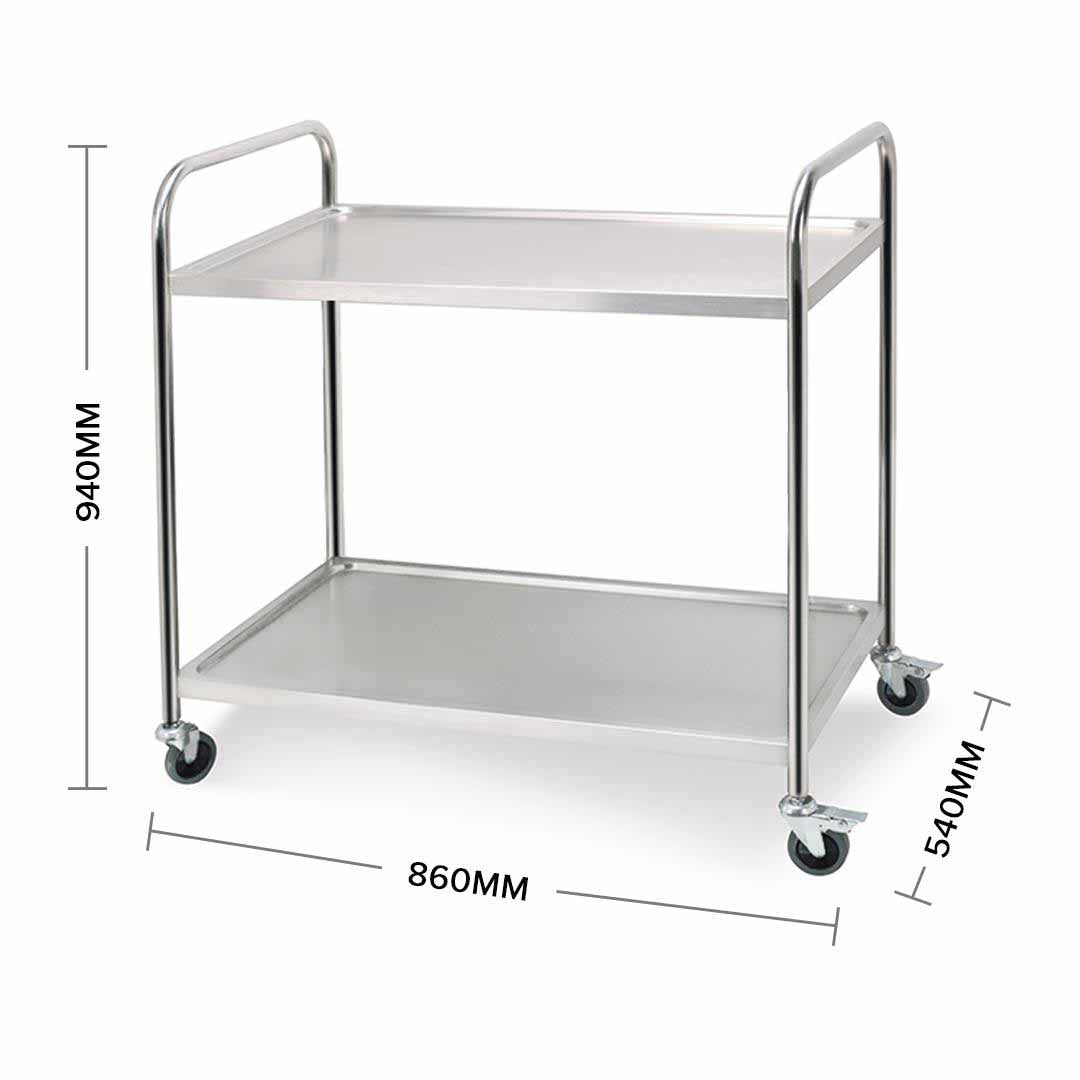 Soga 2 Tier 86x54x94cm Stainless Steel Kitchen Dinning Food Cart Trolley Utility Round Large