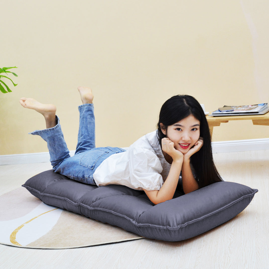 2X Grey Lounge Recliner Lazy Sofa Bed Tatami Cushion Collapsible Backrest Seat Home Office Decor