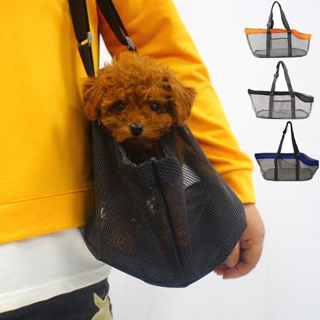 Black Pet Carrier Bag Breathable Net Mesh Tote Pouch Dog Cat Travel Essentials