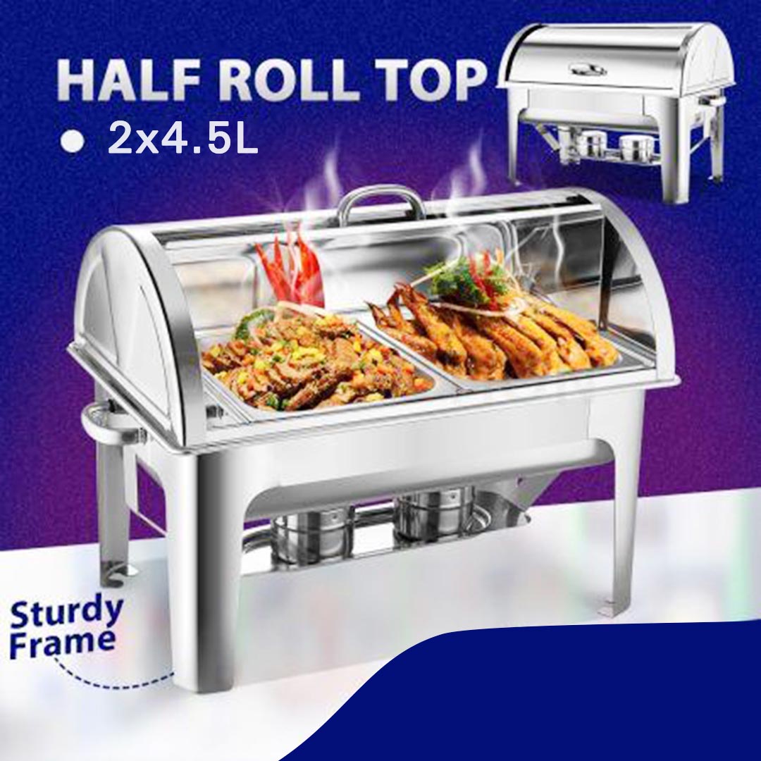 Soga 4.5 L Dual Tray Stainless Steel Roll Top Chafing Dish Food Warmer