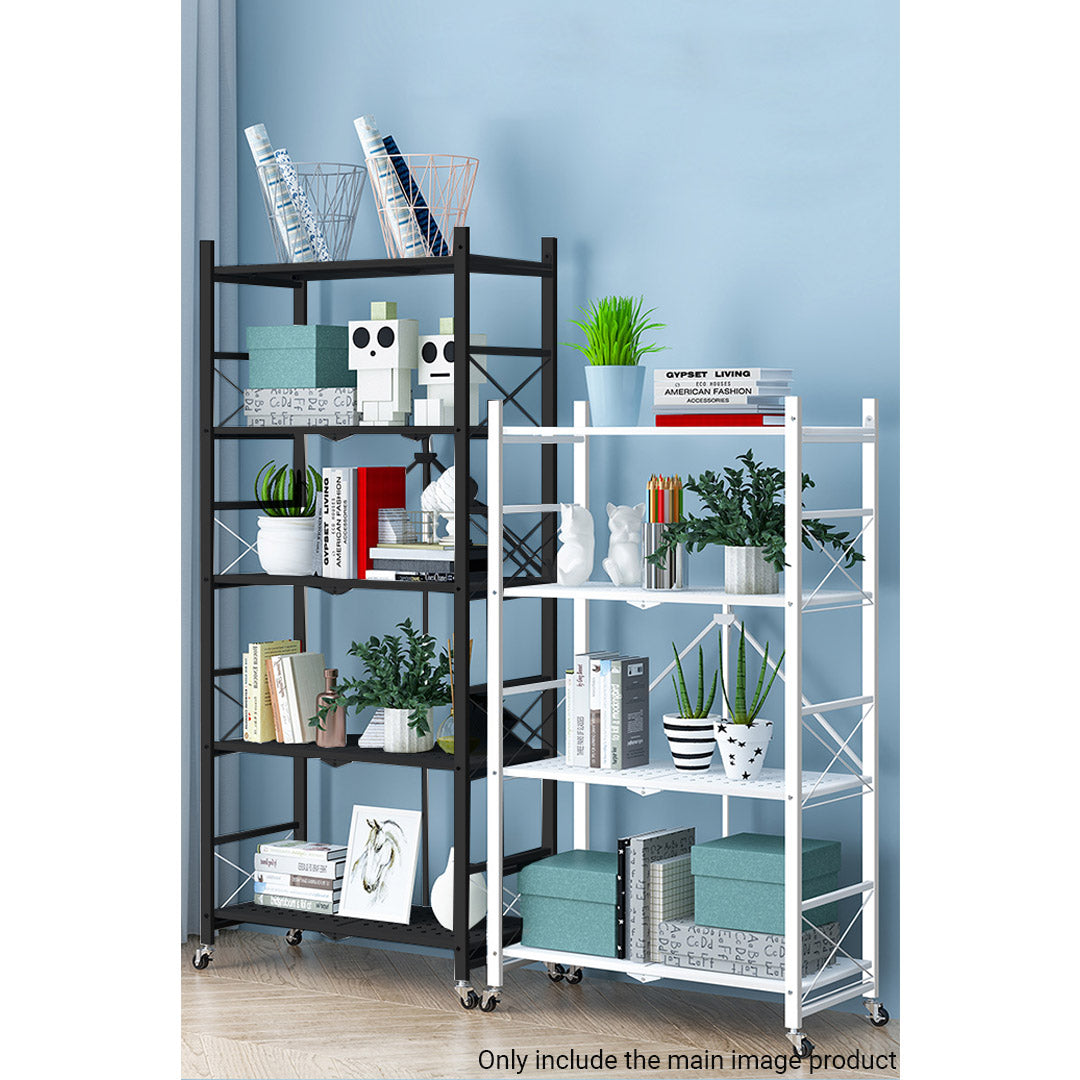 Soga 5 Tier Steel Black Foldable Display Stand Multi Functional Shelves Portable Storage Organizer With Wheels