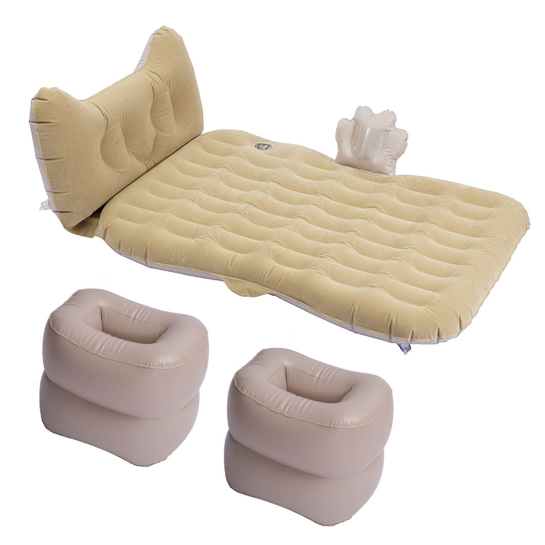Beige Honeycomb Inflatable Car Mattress Portable Camping Air Bed Travel Sleeping Kit Essentials