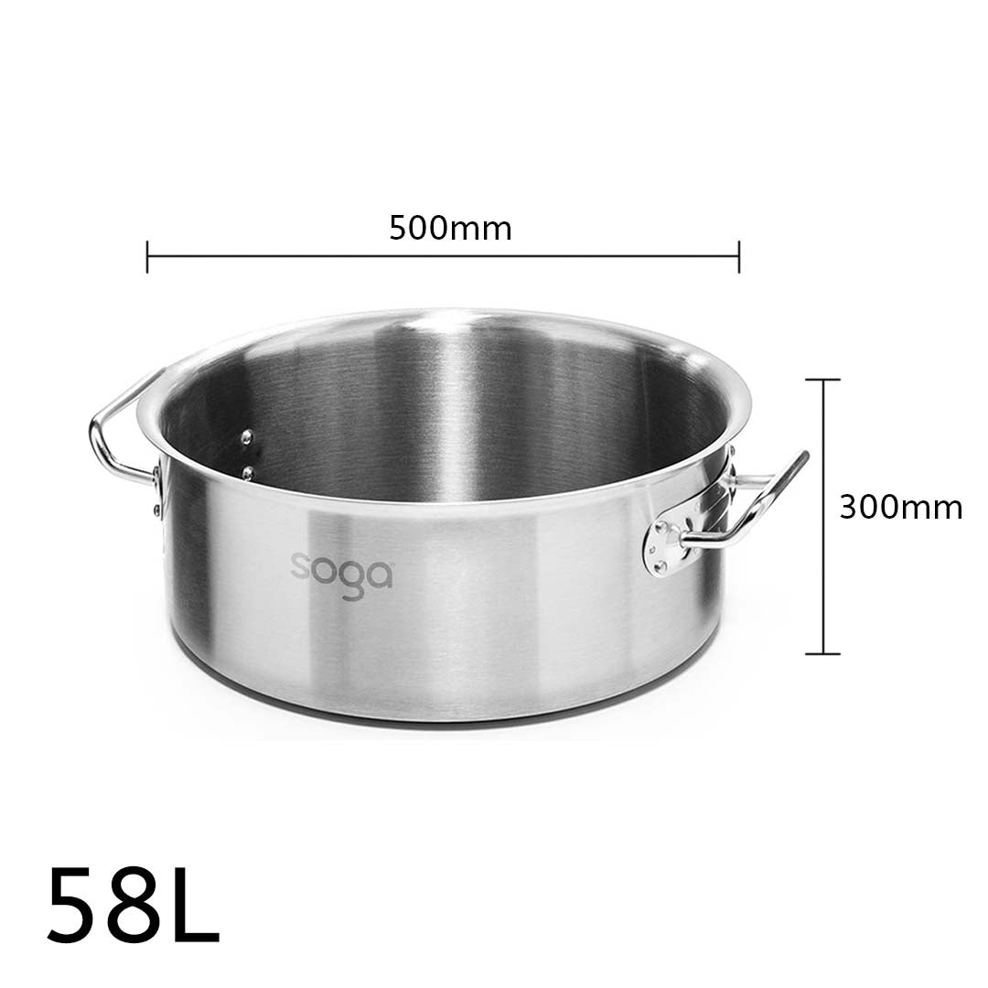 Soga Stock Pot 58 L Top Grade Thick Stainless Steel Stockpot 18/10 Without Lid