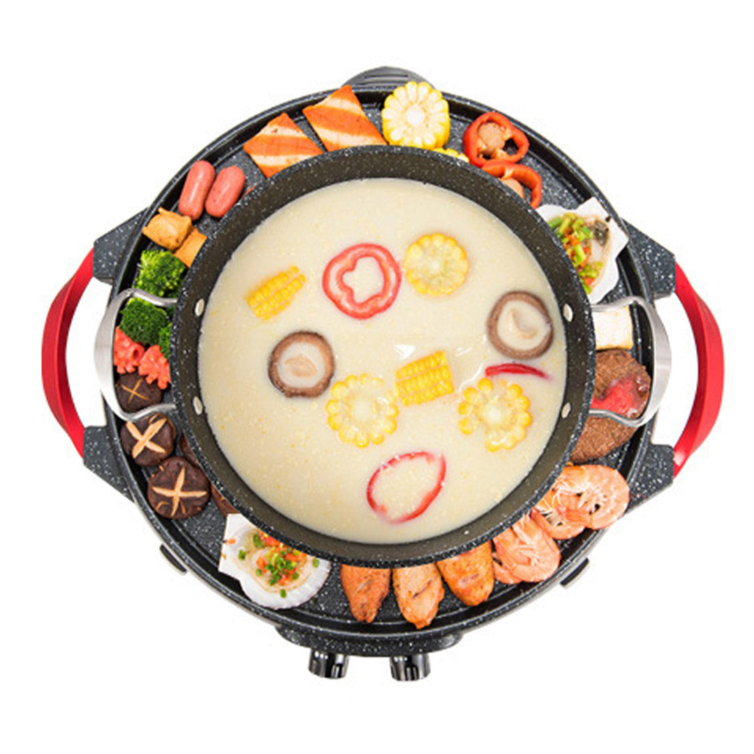 Soga 2 X 2 In 1 Electric Stone Coated Teppanyaki Grill Plate Steamboat Hotpot