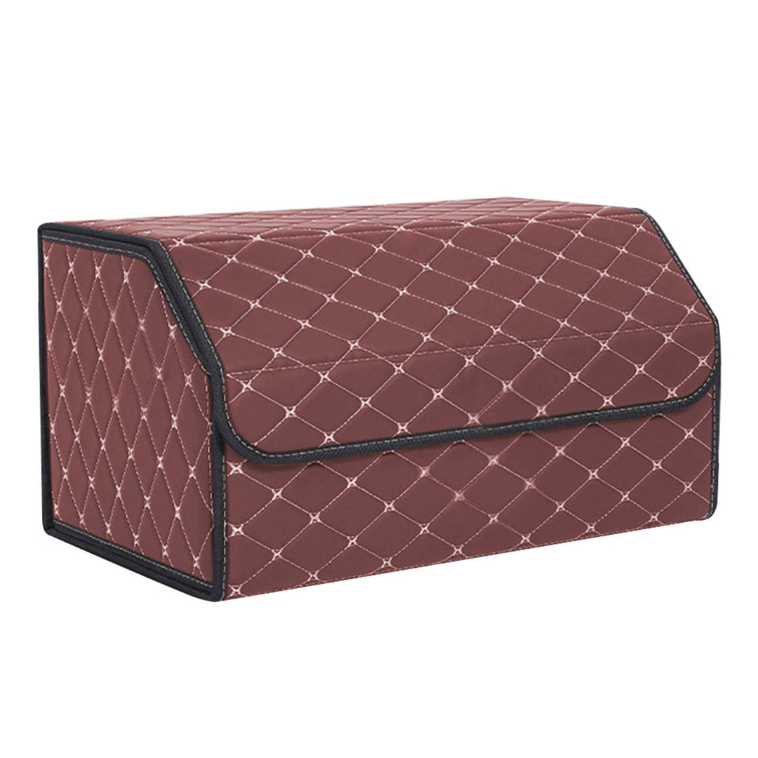 Soga 4 X Leather Car Boot Collapsible Foldable Trunk Cargo Organizer Portable Storage Box Coffee/Gold Stitch Large