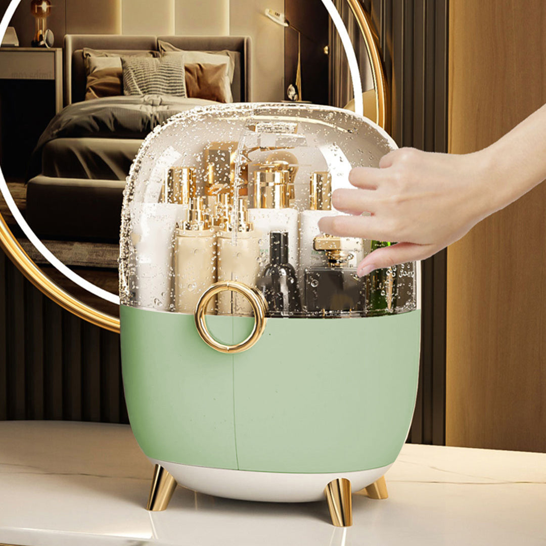 Green Transparent Countertop Makeup Organiser Cosmetic Storage Waterproof Dustproof Bathroom Skincare Holder with Lid