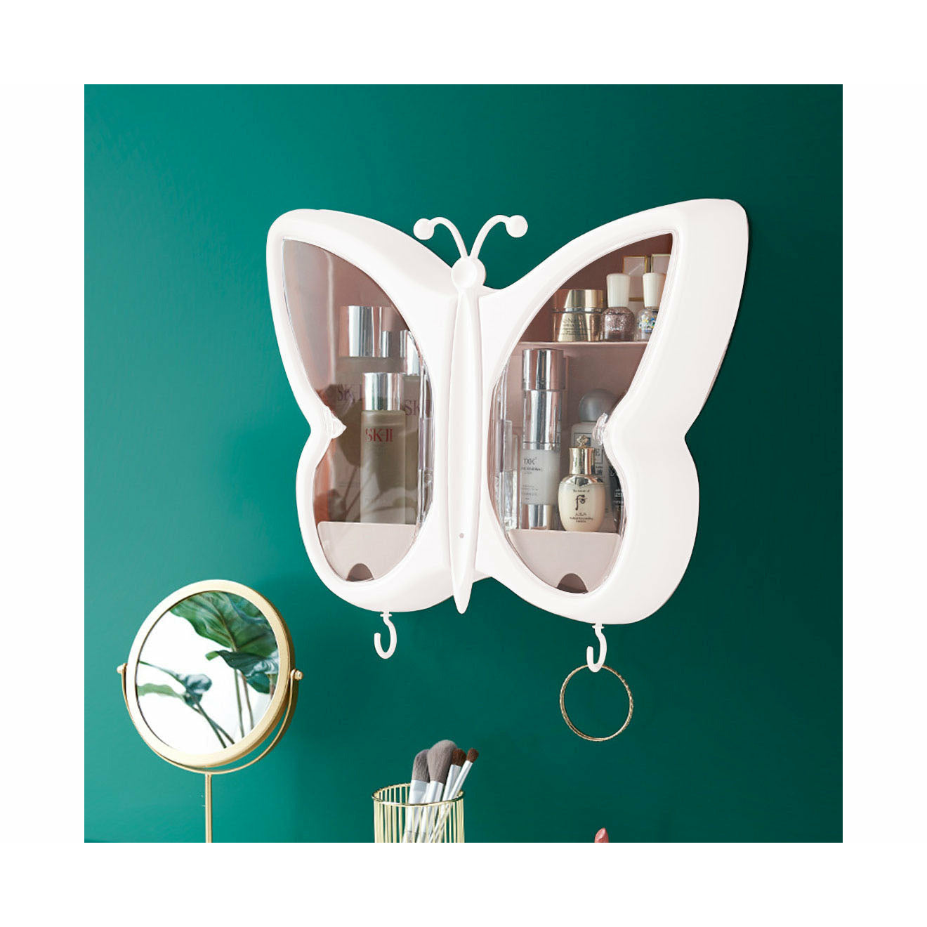 Soga White Butterfly Shape Wall Mounted Makeup Organiser Dustproof Waterproof Bathroom Storage Box Home Decor