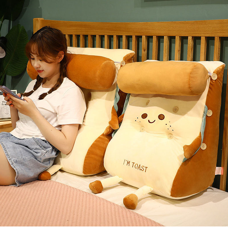 2X Smiley Face Toast Bread Wedge Cushion Stuffed Plush Cartoon Back Support Pillow Home Decor
