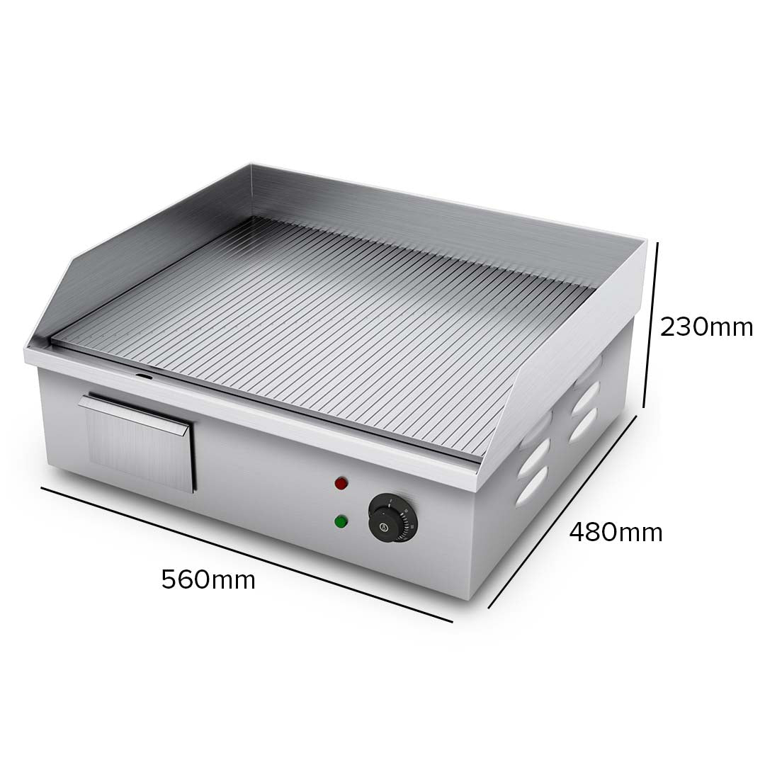 Soga 2200 W Stainless Steel Ribbed Griddle Commercial Grill Bbq Hot Plate 56*48*23cm