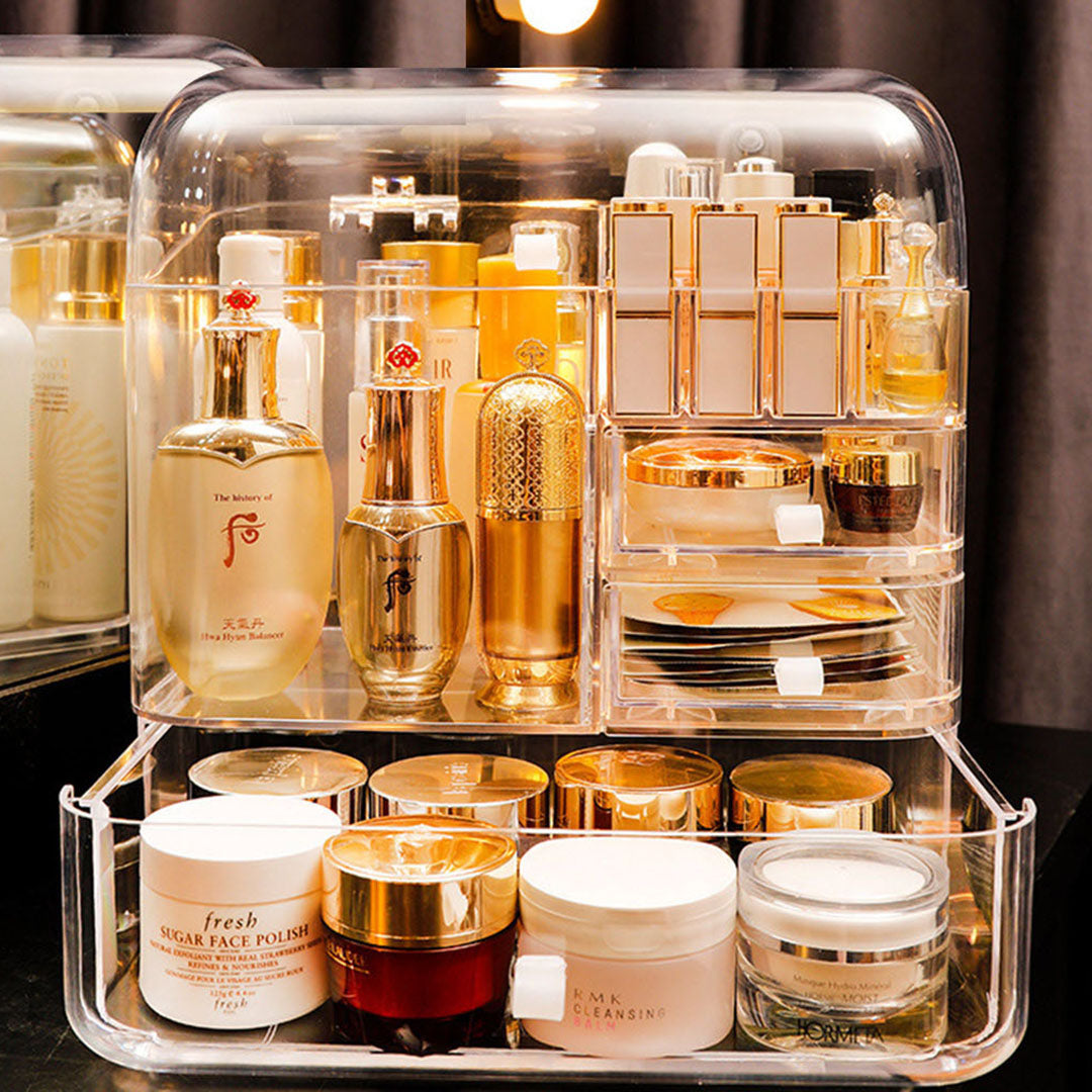 Soga Transparent Cosmetic Storage Box Clear Makeup Skincare Holder With Lid Drawers Waterproof Dustproof Organiser
