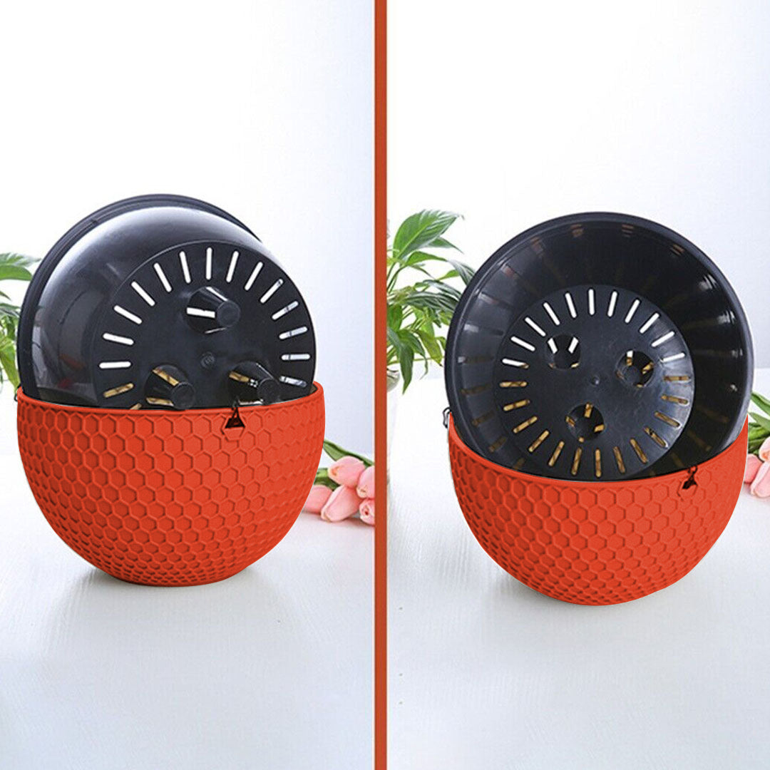 2X Red Small Hanging Resin Flower Pot Self Watering Basket Planter Indoor Outdoor Garden Decor