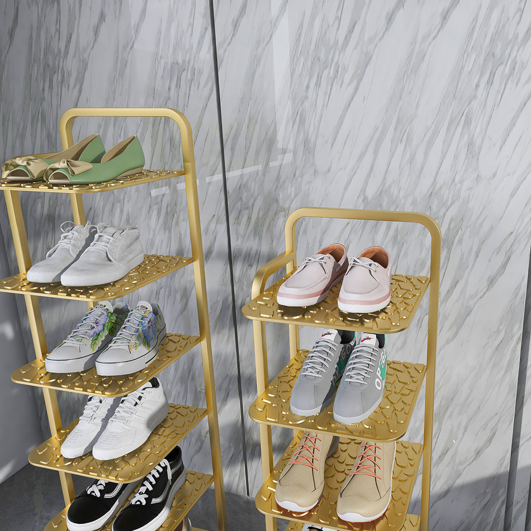 2X 5 Tier Gold Plated Metal Shoe Organizer Space Saving Portable Footwear Storage Shelf
