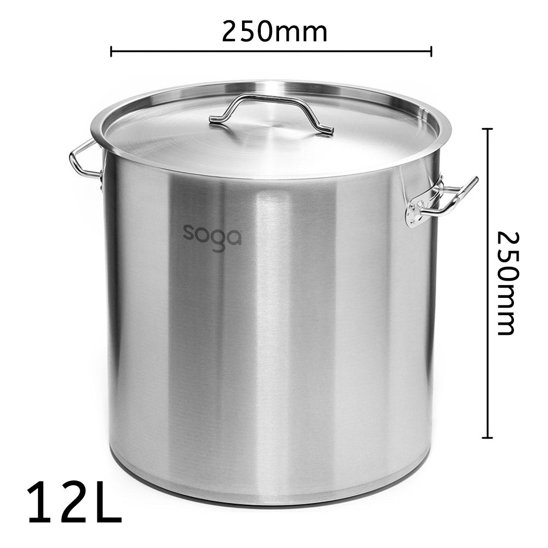 Soga Stock Pot 12 L Top Grade Thick Stainless Steel Stockpot 18/10