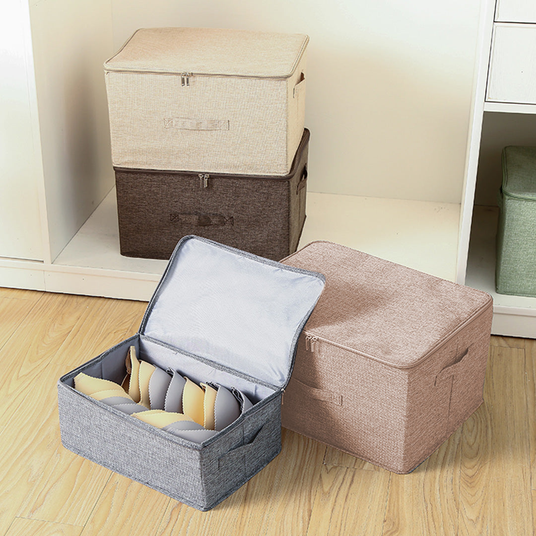 2X Beige Large Portable Double Zipper Storage Box Moisture Proof Clothes Basket Foldable Home Organiser