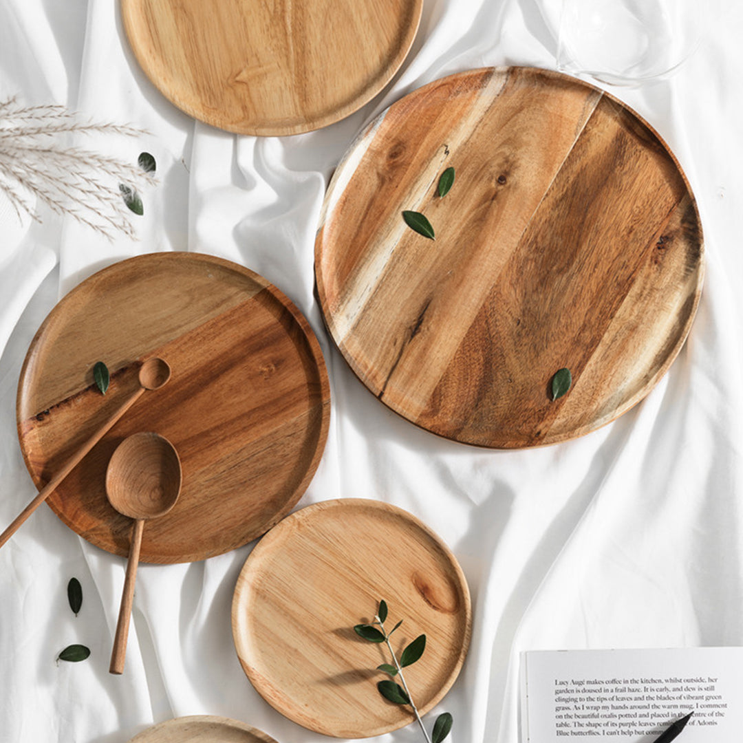 Soga 2 X 25cm Brown Round Wooden Centerpiece Serving Tray Board Home Decor