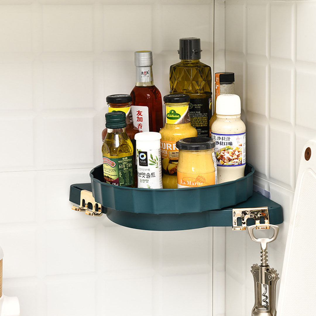 Soga Green 360 Degree Wall Mounted Rotating Bathroom Organiser Corner Vanity Rack Toilet Adhesive Storage Shelf