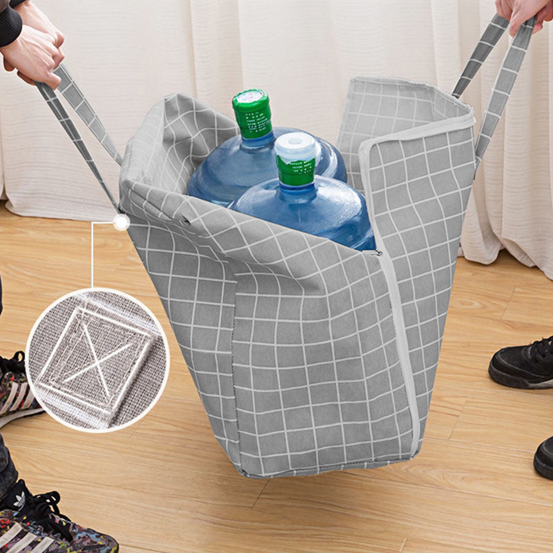 Grey Plaid Large Storage Luggage Bag Double Zipper Foldable Travel Organiser Essentials