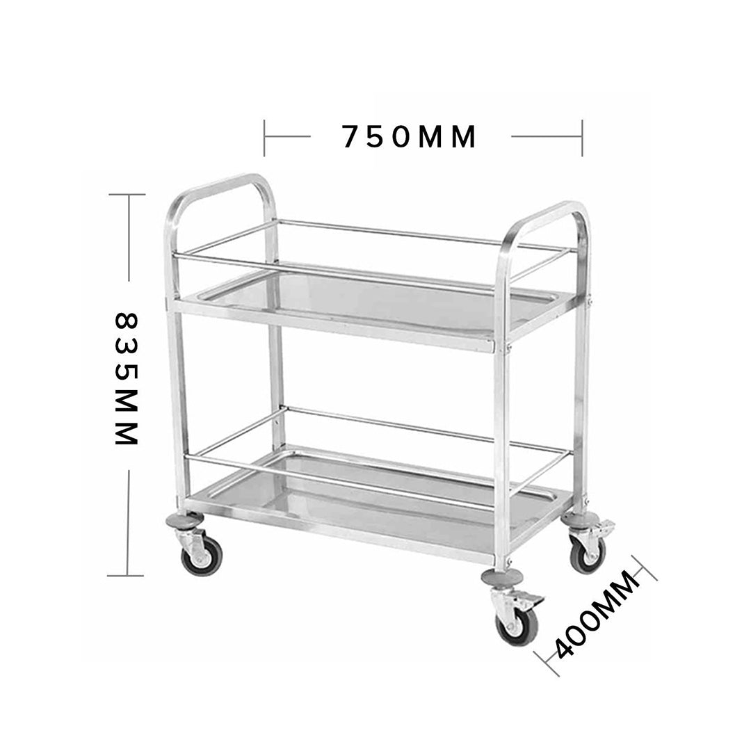 2X 2 Tier 75x40x84cm Stainless Steel Drink Wine Food Utility Cart Small