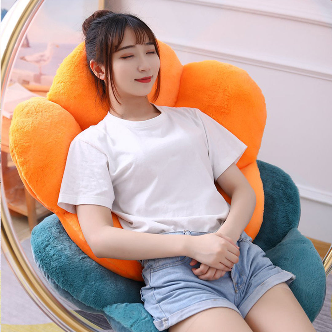 2X Orange Whimsical Big Flower Shape Cushion Soft Leaning Bedside Pad Floor Plush Pillow Home Decor