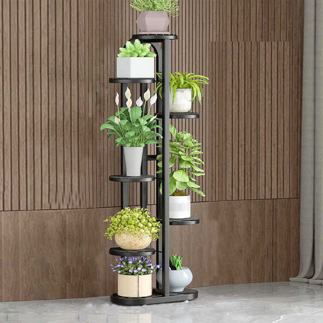 Soga 2 X 7 Tier 8 Pots Black Round Metal Plant Rack Flowerpot Storage Display Stand Holder Home Garden Decor