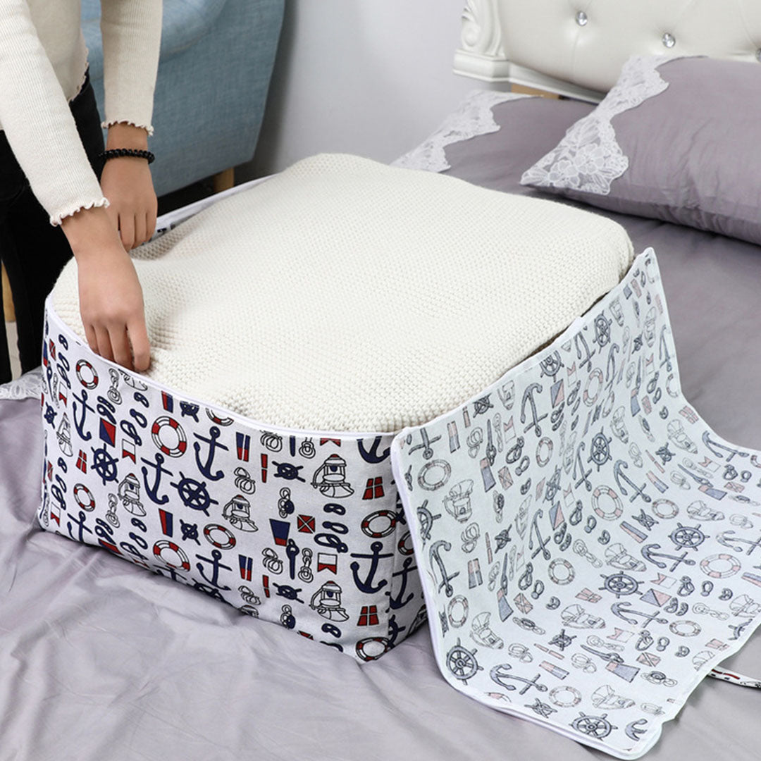 Nautical Icons Medium Storage Luggage Bag Double Zipper Foldable Travel Organiser Essentials