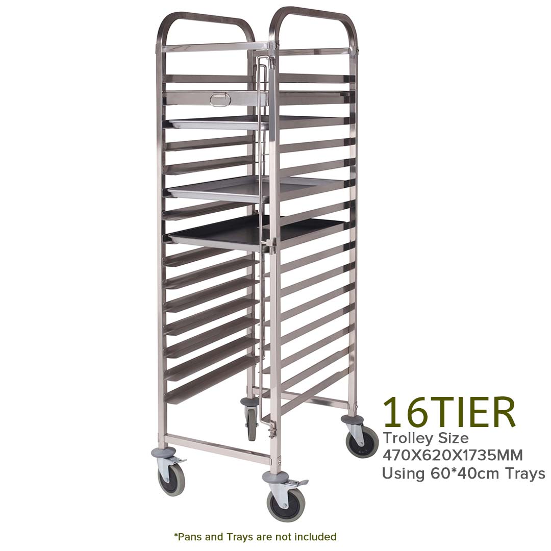 Soga 2 X Gastronorm Trolley 16 Tier Stainless Steel Cake Bakery Trolley Suits 60*40cm Tray