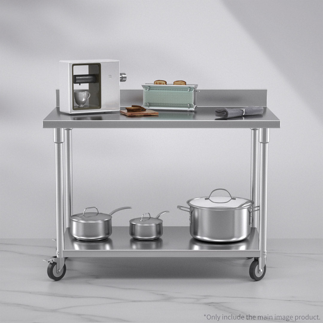 Soga 120cm Commercial Catering Kitchen Stainless Steel Prep Work Bench Table With Backsplash And Caster Wheels
