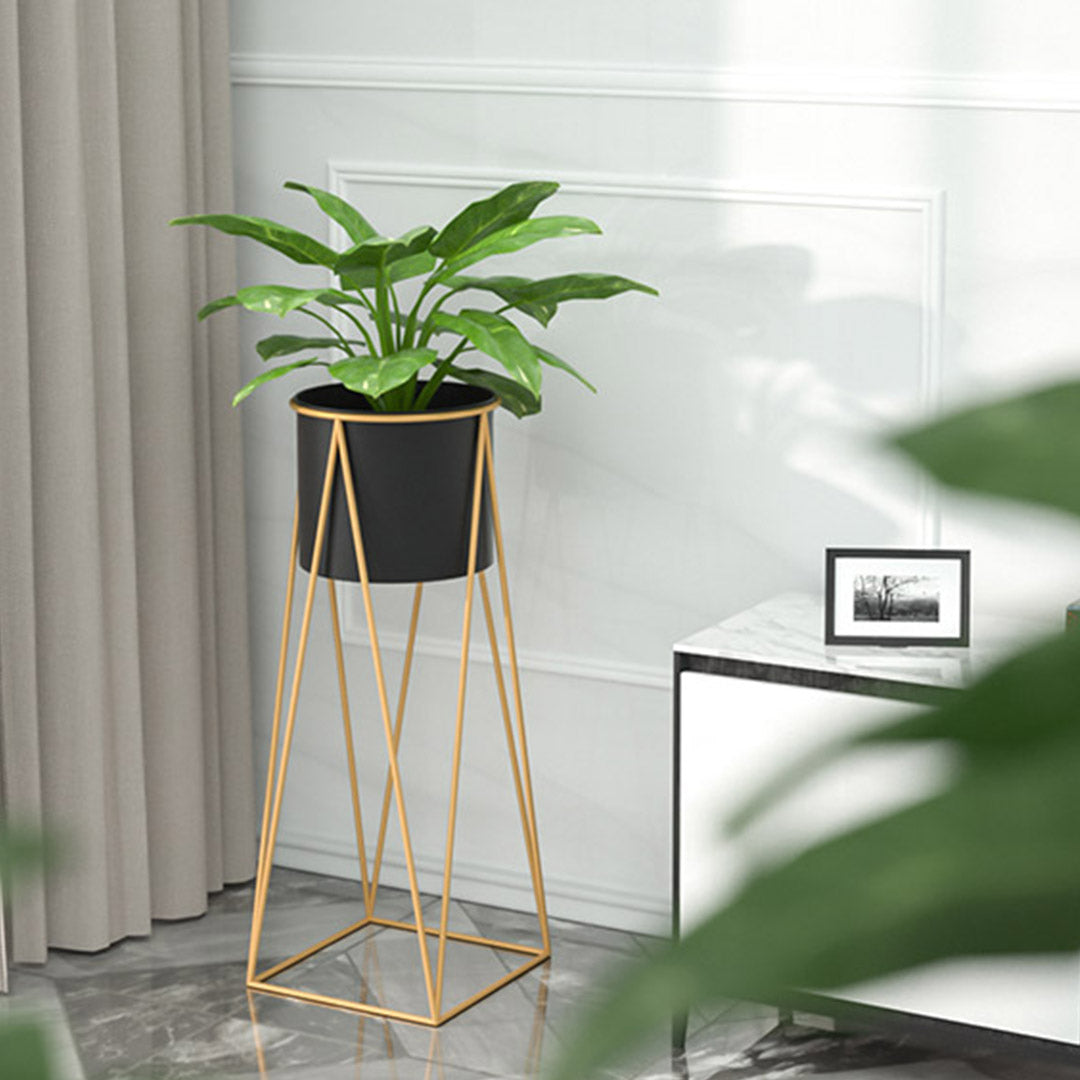 Soga 2 X 70cm Gold Metal Plant Stand With Black Flower Pot Holder Corner Shelving Rack Indoor Display