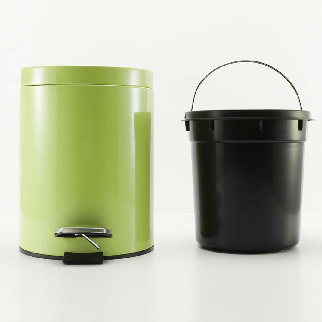 Soga 2 X 7 L Foot Pedal Stainless Steel Rubbish Recycling Garbage Waste Trash Bin Round Green