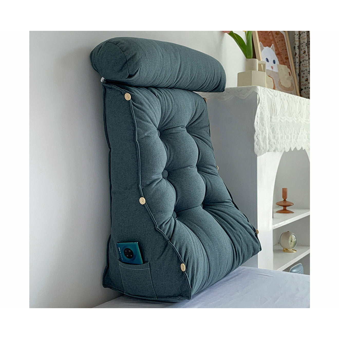 Soga 2 X 45cm Grey Triangular Wedge Lumbar Pillow Headboard Backrest Sofa Bed Cushion Home Decor