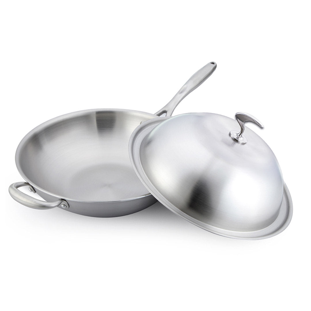 Soga 2 X 18/10 Stainless Steel Fry Pan 36cm Frying Pan Top Grade Skillet With Helper Handle And Lid