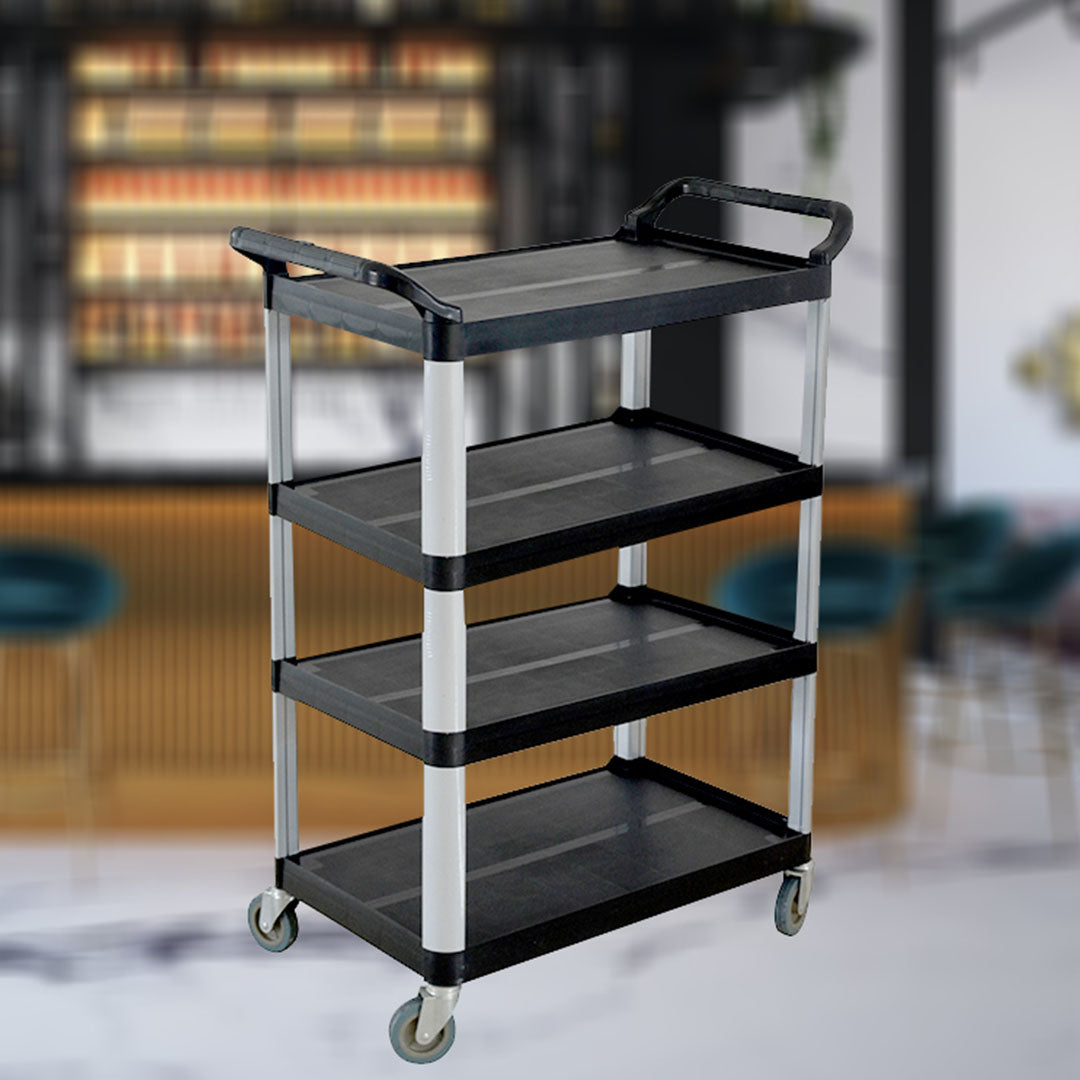 2X 4 Tier Food Trolley Portable Kitchen Cart Multifunctional Big Utility Service with wheels 950x500x1270mm Black