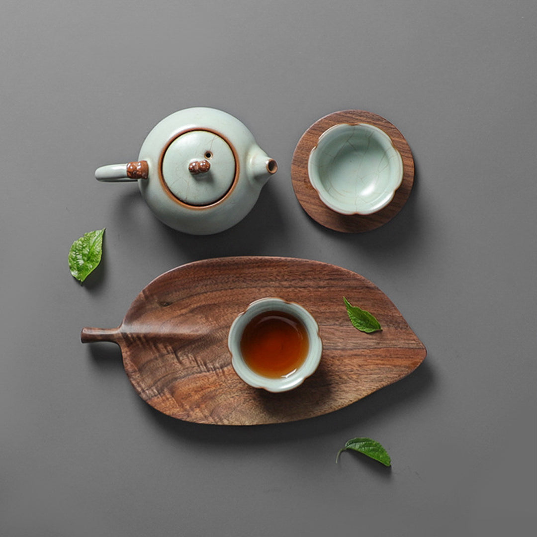 Set of 2 Walnut Leaf Shape Wooden Tray Food Charcuterie Serving Board Paddle Centerpiece Home Decor