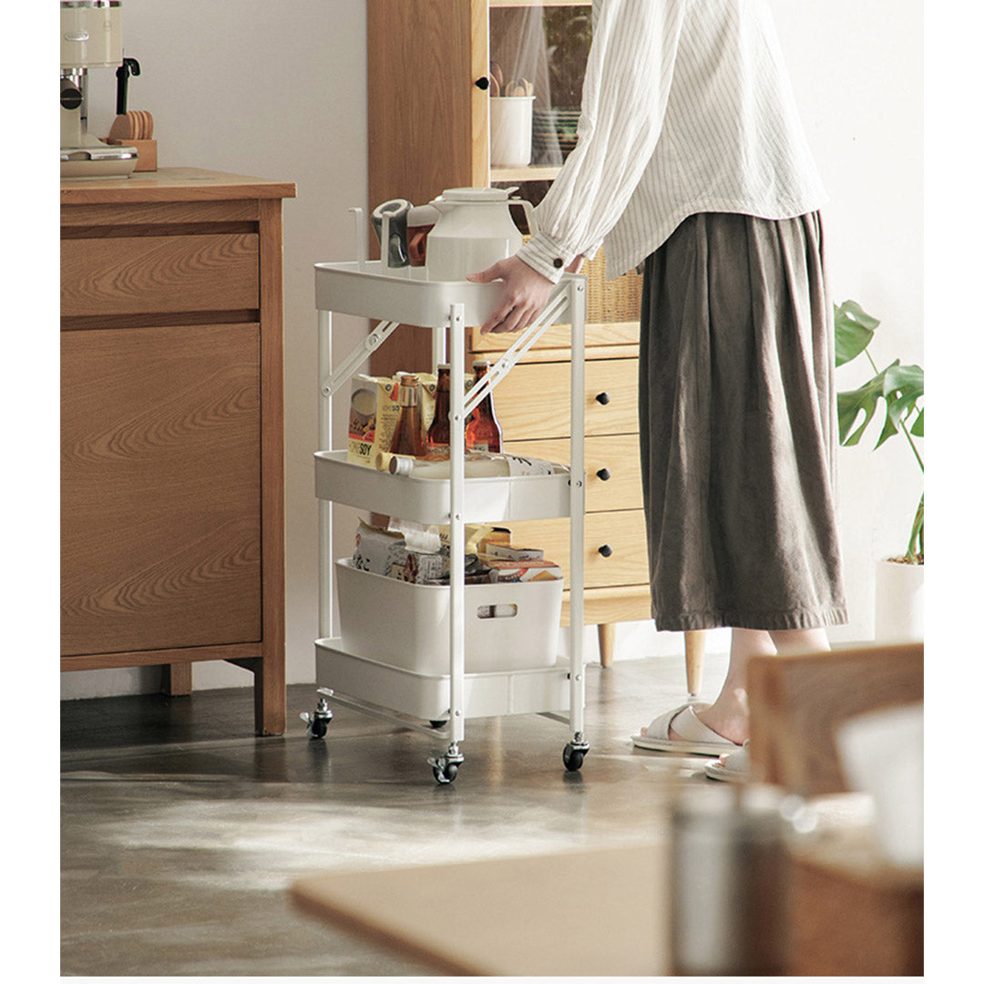 Soga 2 X 3 Tier Steel White Foldable Kitchen Cart Multi Functional Shelves Portable Storage Organizer With Wheels