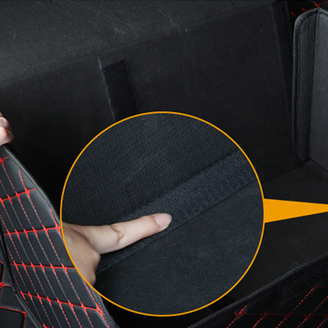 Soga 4 X Leather Car Boot Collapsible Foldable Trunk Cargo Organizer Portable Storage Box Black/Red Stitch Large