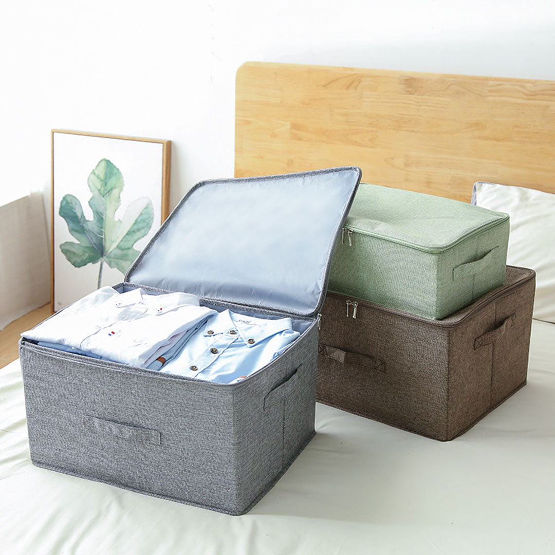 2X Grey Large Portable Double Zipper Storage Box Moisture Proof Clothes Basket Foldable Home Organiser