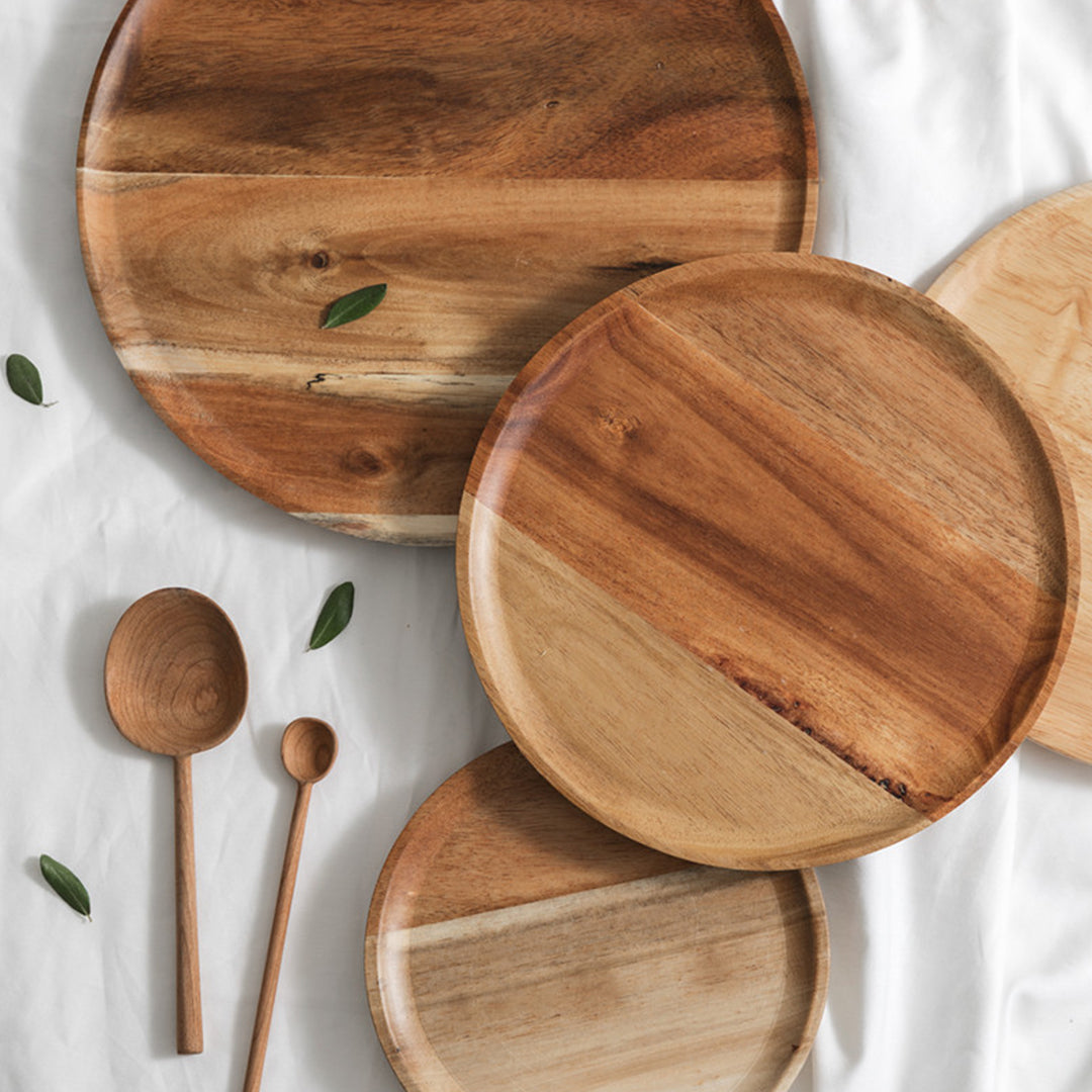 Soga 2 X 25cm Brown Round Wooden Centerpiece Serving Tray Board Home Decor