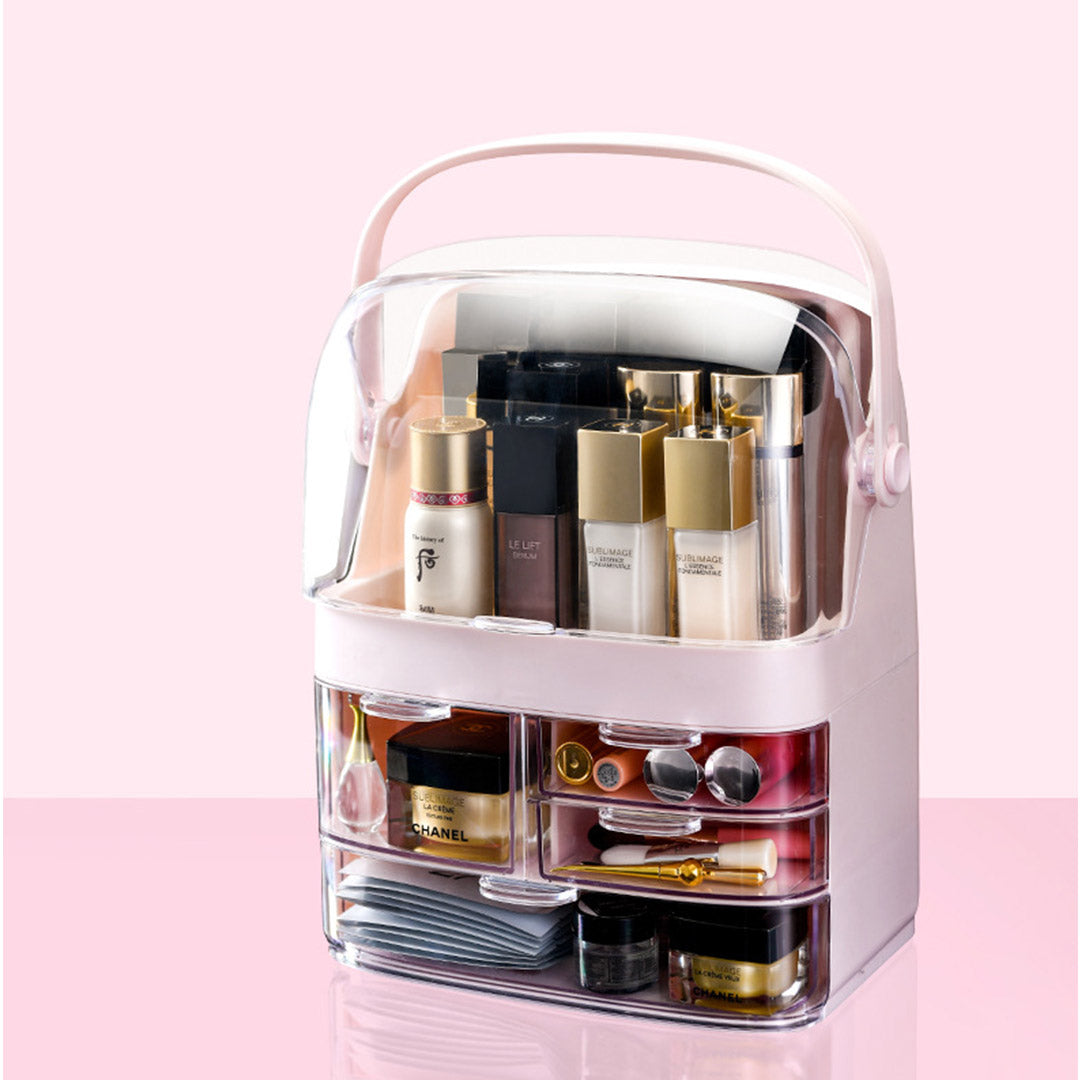 Soga 3 Tier Pink Countertop Makeup Cosmetic Storage Organiser Skincare Holder Jewelry Storage Box With Handle