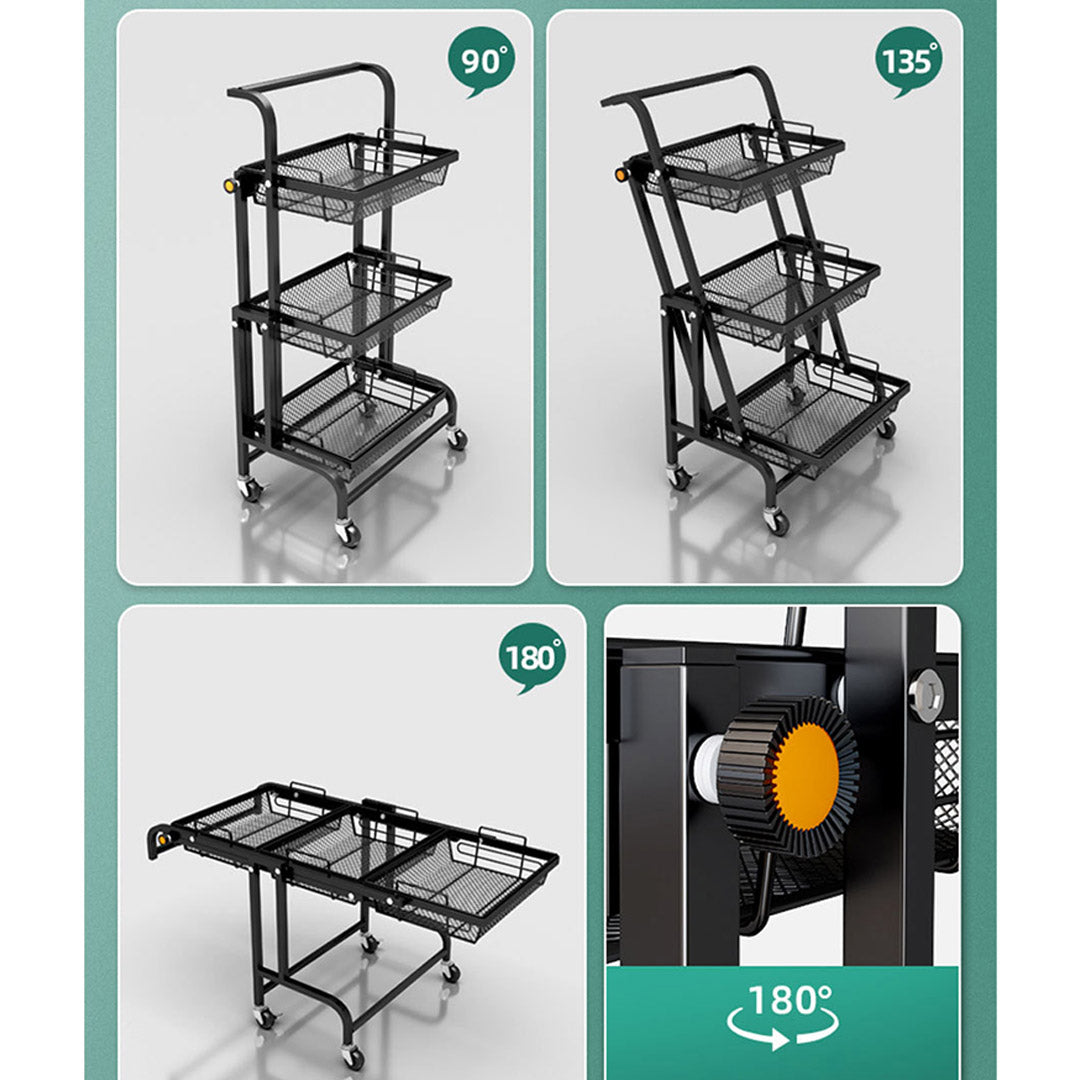 Soga 2 X 3 Tier Steel Black Adjustable Kitchen Cart Multi Functional Shelves Portable Storage Organizer With Wheels