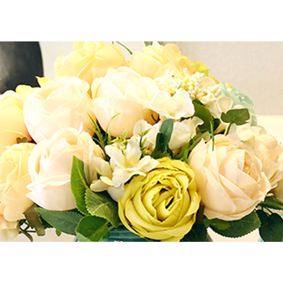 Soga 3pcs Artificial Silk With 15 Heads Flower Fake Rose Bouquet Table Decor White