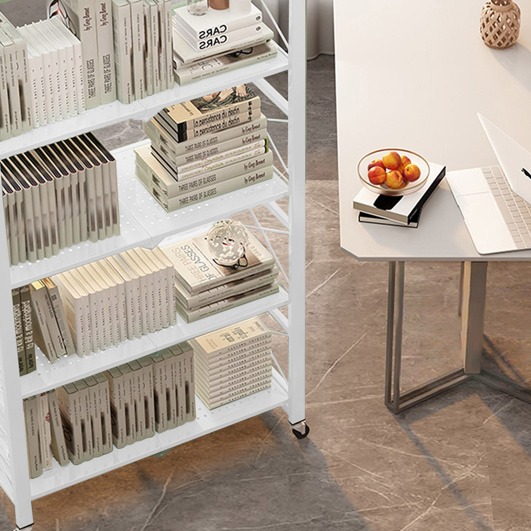 Soga 2 X 5 Tier Steel White Foldable Display Stand Multi Functional Shelves Portable Storage Organizer With Wheels