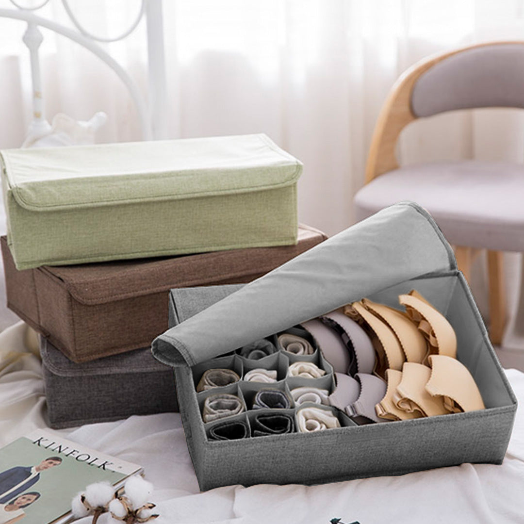 2X Grey Flip Top Underwear Storage Box Foldable Wardrobe Partition Drawer Home Organiser